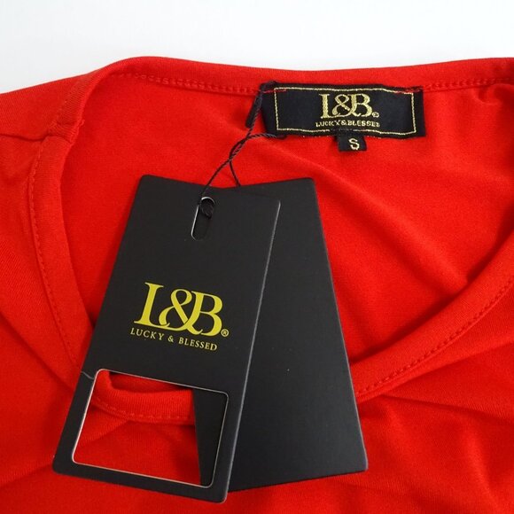 L&B Lucky and Blessed Red Tunic Top Women Size S Short Sleeve Crew Neck NEW - Picture 5 of 10